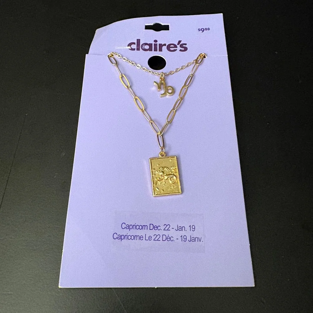 NWT‎ Claires Gold Capricorn Zodiac Layered Set of 2 Necklaces Dec Jan Gift